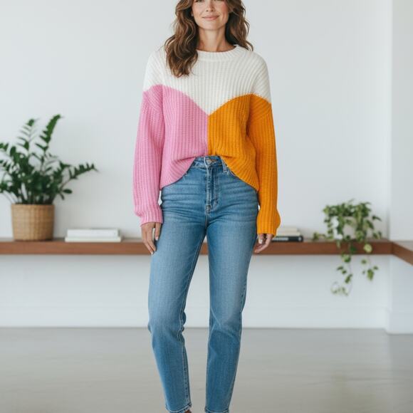 Sincerely Jules Colorblock Pink/Orange Oversized Knit Sweater M 8-12 NEW - Picture 1 of 5